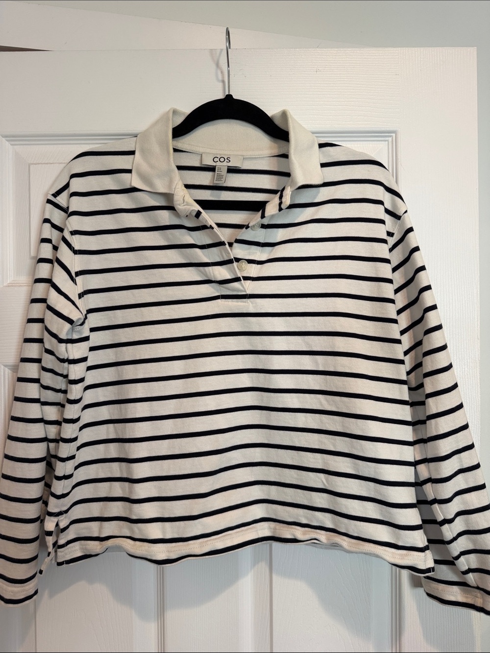 COS White Rugby Top with Black Stripes